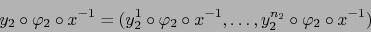 \begin{displaymath}
y_2 \circ \varphi_2 \circ x^{-1} = (y_2^1 \circ \varphi_2 \circ x^{-1}, \ldots, y_2^{n_2} \circ \varphi_2 \circ x^{-1})
\end{displaymath}