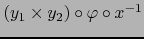 $(y_1 \times y_2) \circ \varphi \circ x^{-1}$