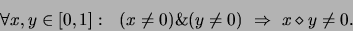 \begin{displaymath}\forall
x,y\in[0,1]:\ \ (x\not=0)\&(y\not=0)\ \Rightarrow\ x\diamond
y\not=0.
\end{displaymath}