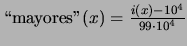 $\mbox{\rm \lq\lq mayores''}(x)=\frac{i(x)- 10^4}{99\cdot 10^4}$