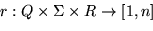 \begin{displaymath}\mbox{\rm Prob}\{r(p,\sigma,x)=i\}=\mbox{\rm Prob}\{\mbox{\rm pasar al estado $i$ al estar en $p$ y leer }\sigma\}.\end{displaymath}